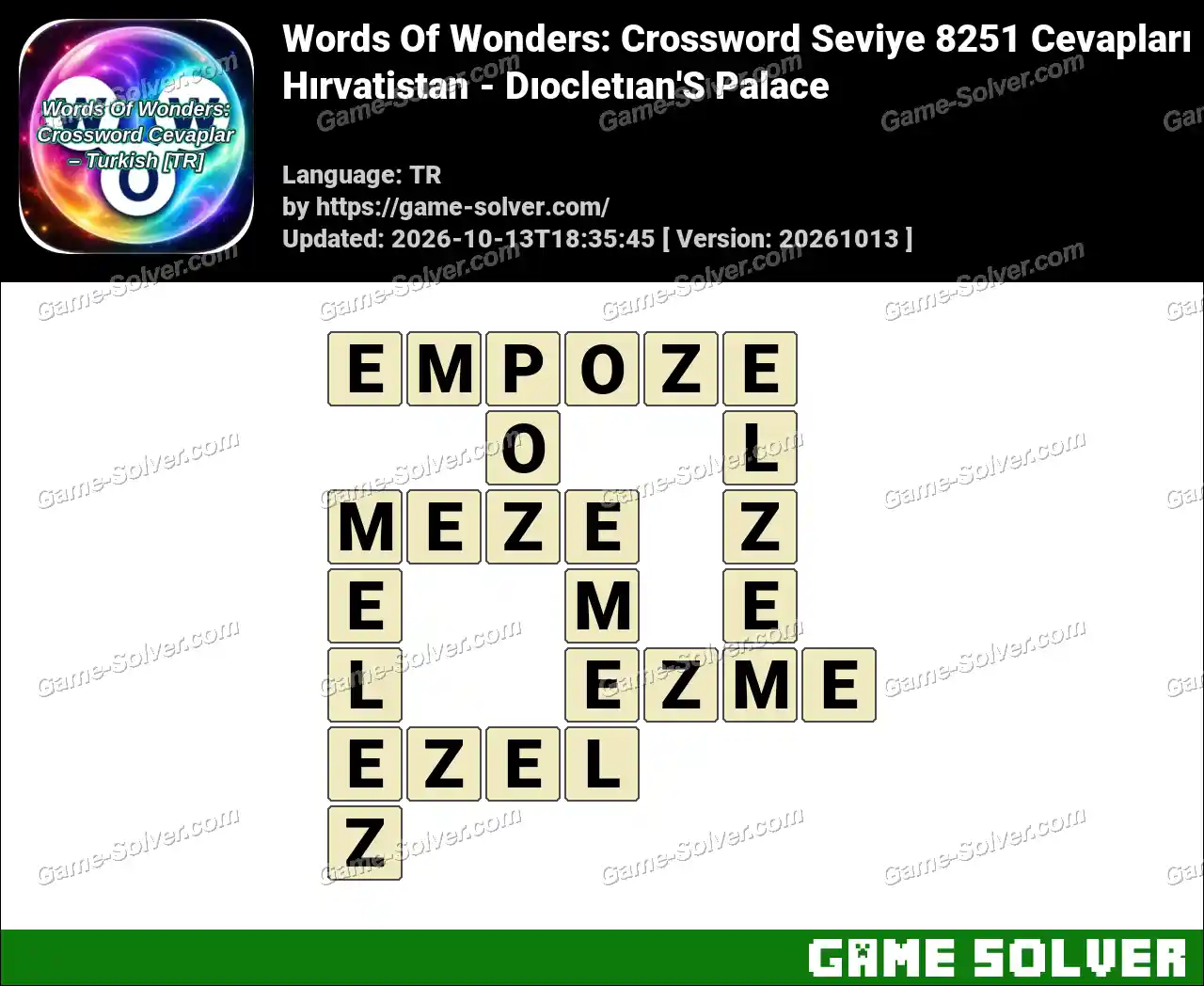 Words Of Wonders: Crossword Seviye 8251 Cevapları – Hırvatistan – Dıocletıan’S Palace